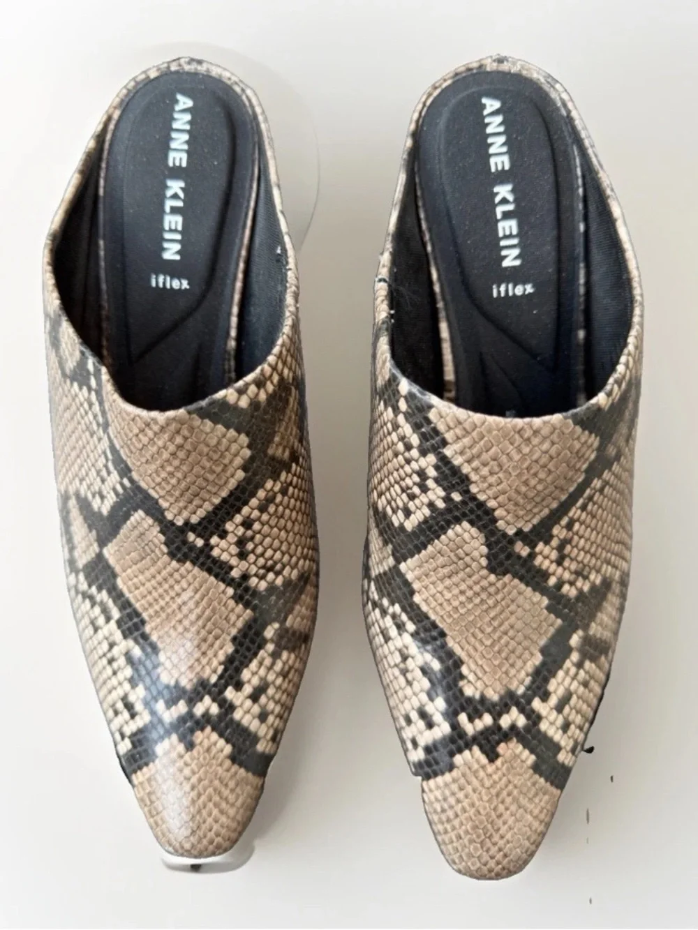 Anne Klein AKSABRINE Shoes Womens Size 7.5 Brown Snake Print Mule Block Heels
